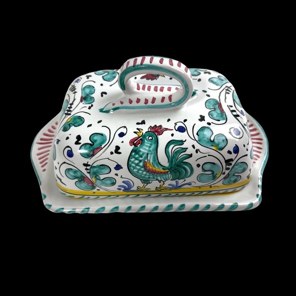 deri Kitchen Deruta Butter Dish Rooster Hand Painted Italy Poshmark